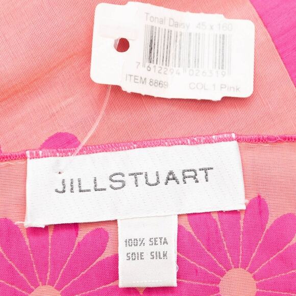 Jill Stuart Pink Tonal Daisy 100% Silk Rectangular Scarf - Picture 5 of 8